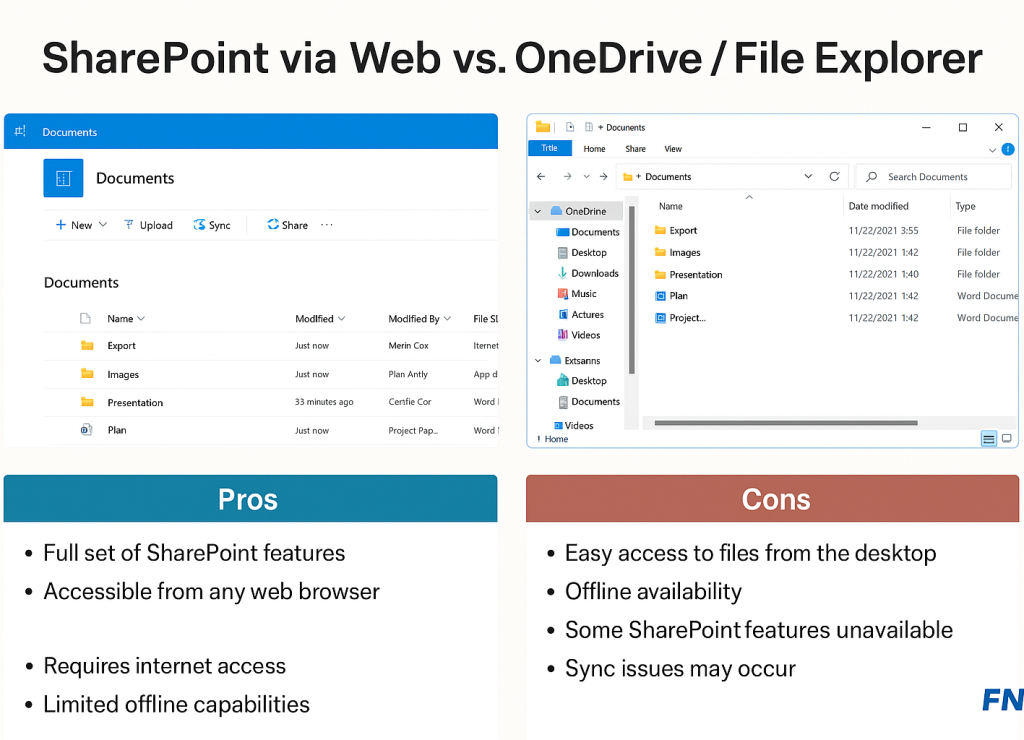 SharePoint via Web Interface vs OneDrive_File Explorer